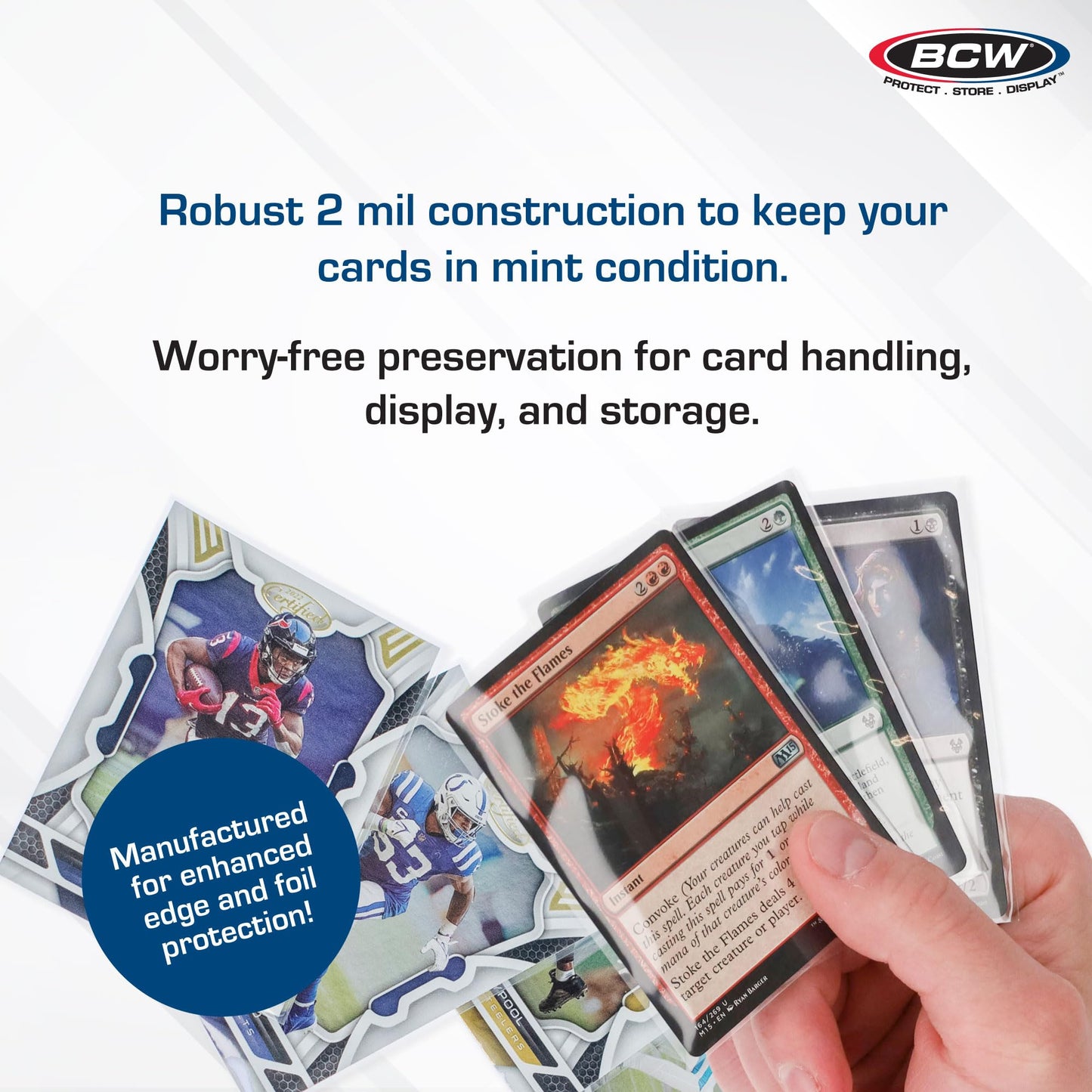 BCW Standard Card Sleeves - 2-5/8" x 3-5/8" - 3 Packs (300 Total) | Crystal Clear Acid-Free, Toploader | Trading Card Sleeves for Baseball