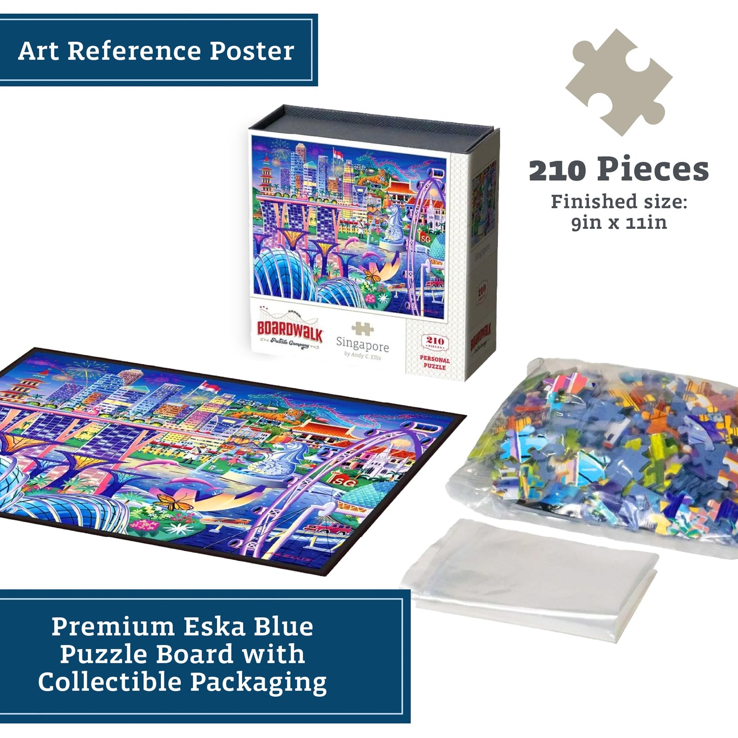 Boardwalk Singapore 210 Piece Personal Puzzle, Jigsaw Puzzles with Premium Box, Singapore Gifts for Adults, 6"x8"