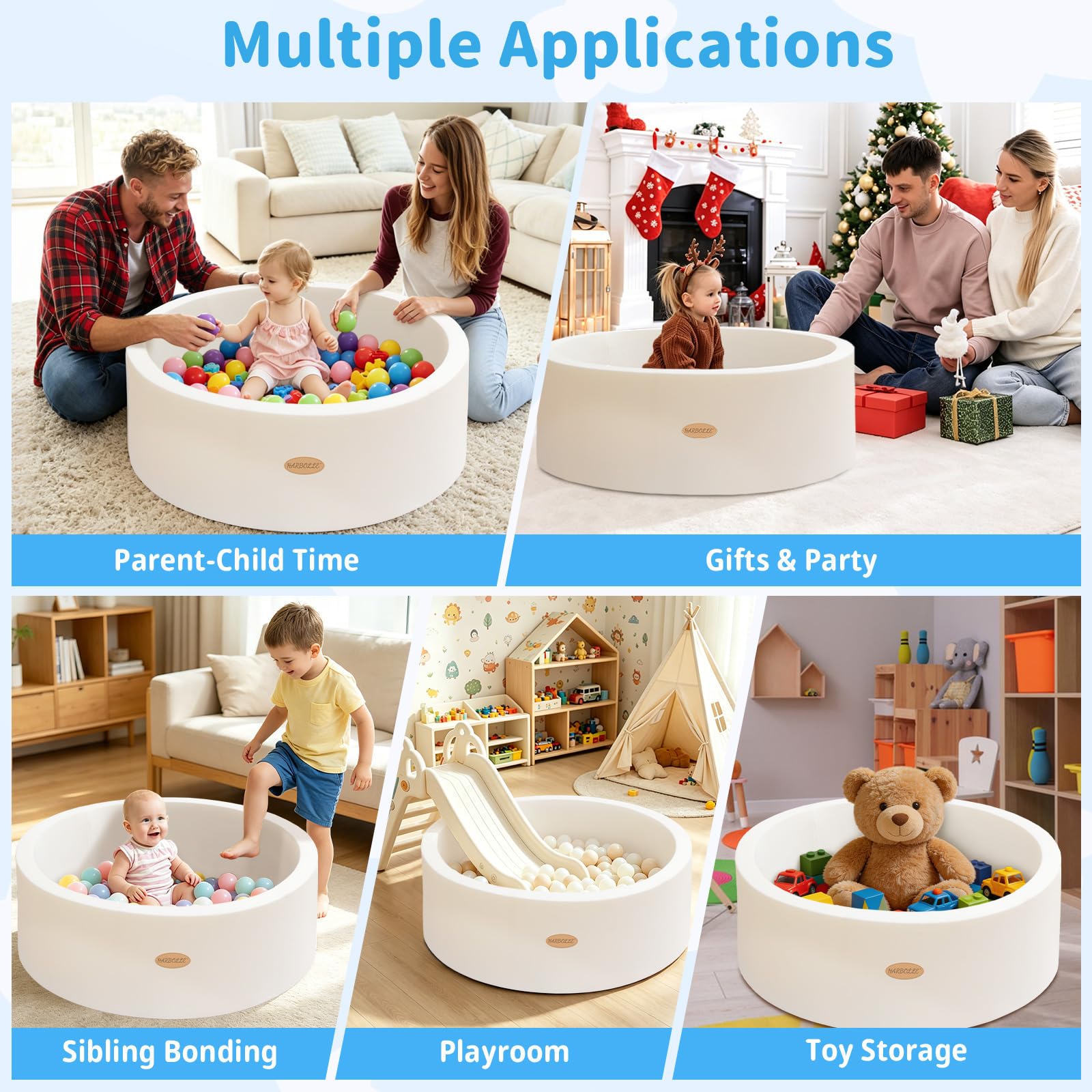 HARBOLLE Baby Foam Ball Pit 35.4" for Toddlers, White