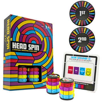 Project Genius Head Spin Game - Family Game Night, Fidget Spinners, 200 Logic Puzzle Cards, Ages 8+, STEM Board Game, Great Birthday Gift