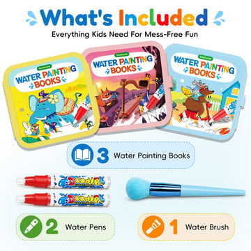 Timetome Water Coloring Book for Kids, 3 Pack Fairy Tale Animal Dinosaur Water Painting Book for Toddlers 1-3, Reusable Water Doodle Book, Montessori