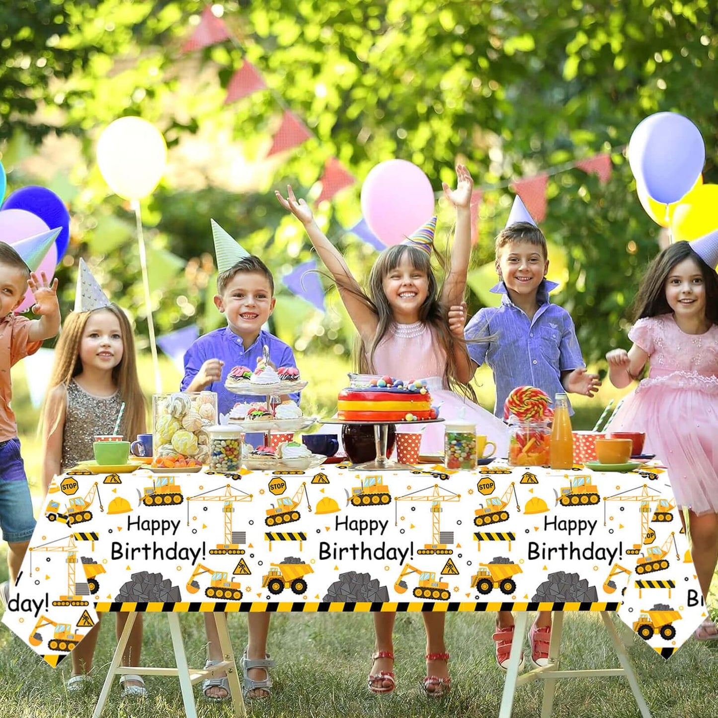 51 Pcs Construction 2nd Birthday Party Supplies Dump Truck Two Years Old Tablecloth Paper Plates Napkins Forks Dinnerware for Construction 2nd