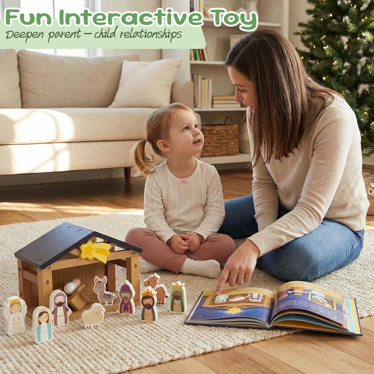WOODENFUN Toy Nativity Set for Kids?Wooden Christmas Nativity Scene Miniature Holy Family Figurines Gifts for Children Boys Girls 3+ Years Old