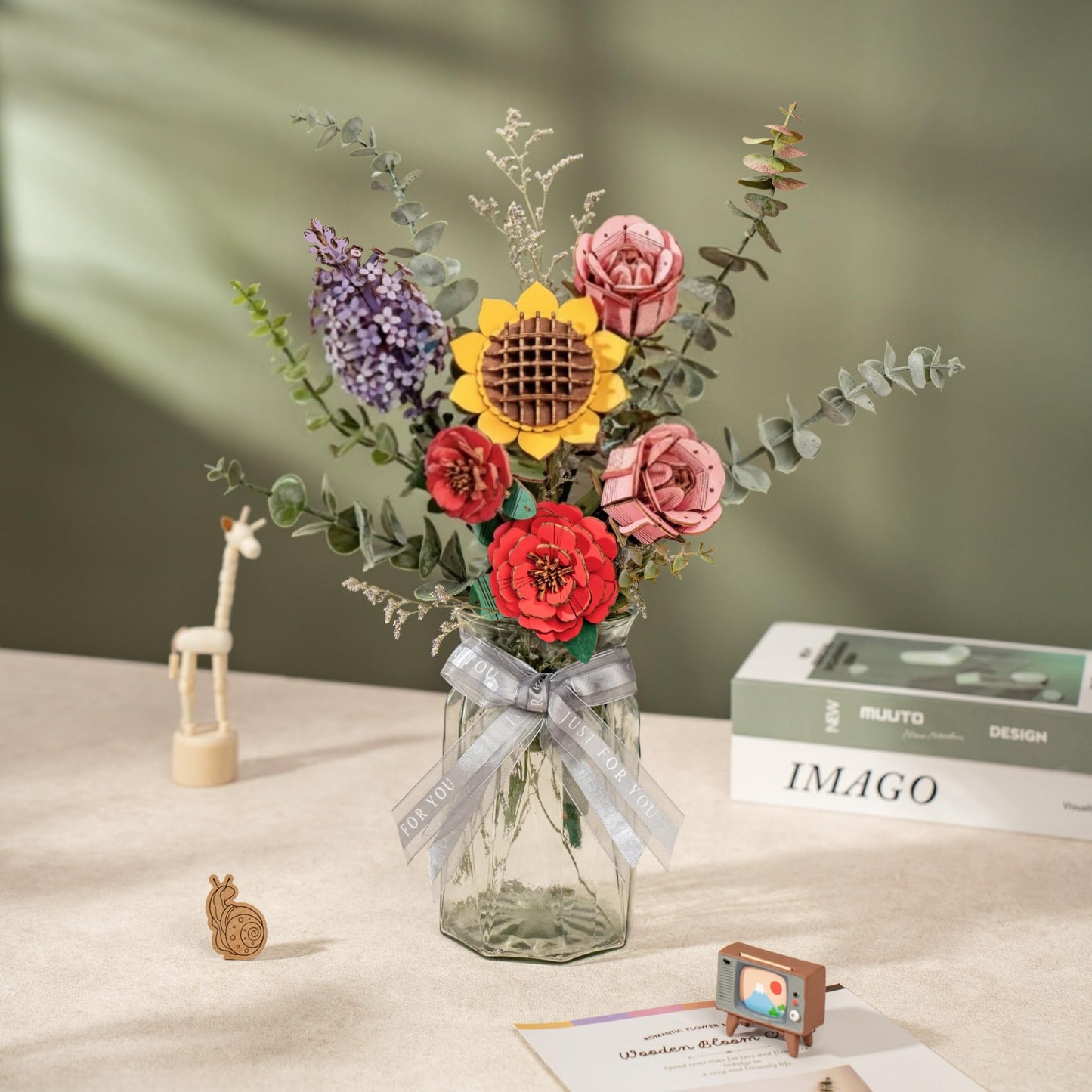 Hands Craft 3D Wooden Puzzle Craft Set - Botanical Garden Collection, DIY Building Kit with 3D Flower Puzzles - Sunflower, Lilac, Rose, Camellia