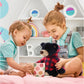 DolliBu Plush Black Bear with Red Plaid Hoodie - Soft Huggable Wild Life Bear, Adorable Playtime Zoo Black Bear Plush, Cute Cuddle Gift for Kids