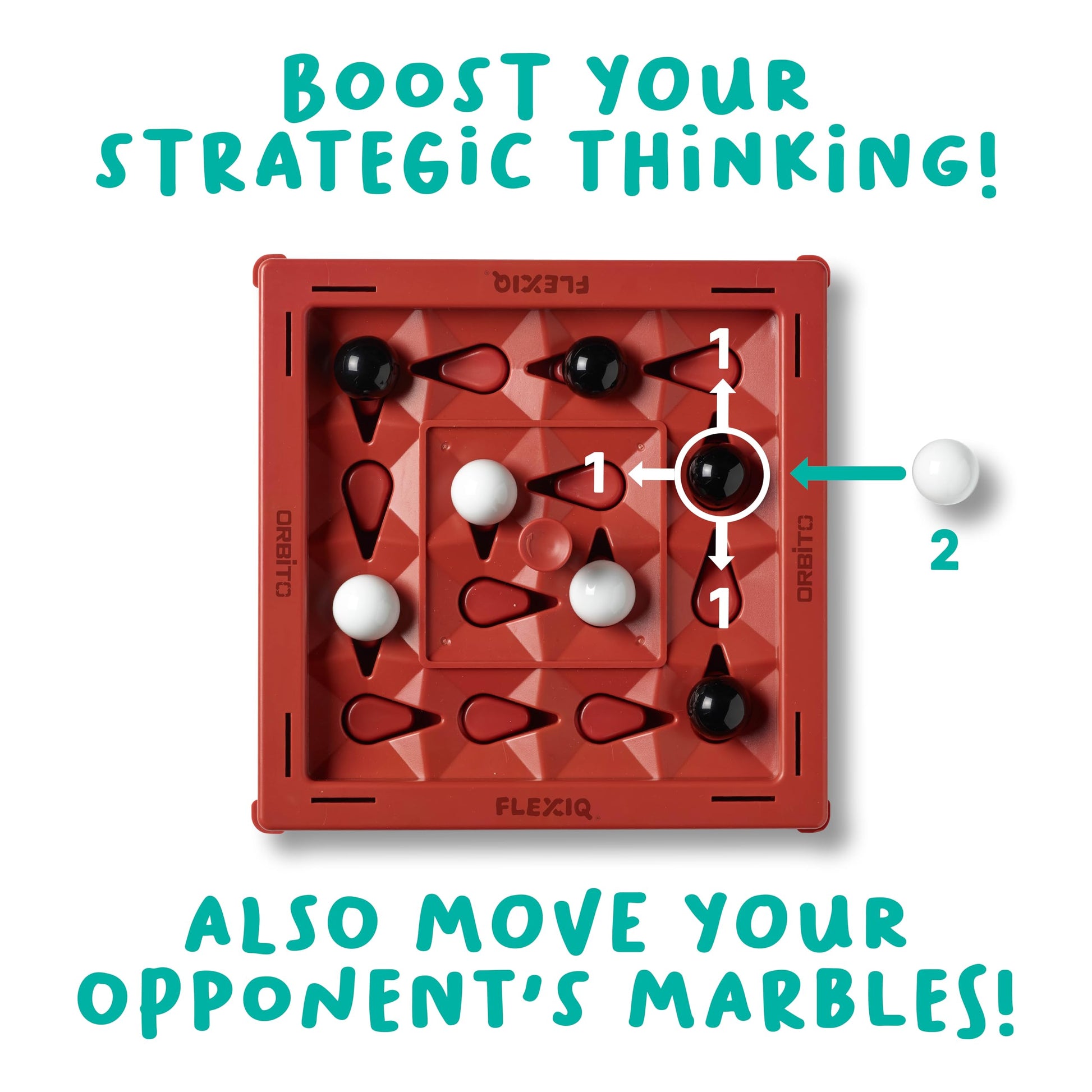 Orbito from Flex IQ, 2 Player Strategy Games for Family Gatherings, Great for Kids Games, Includes 1 Game Board with Orbito Button, 8 White Marbles