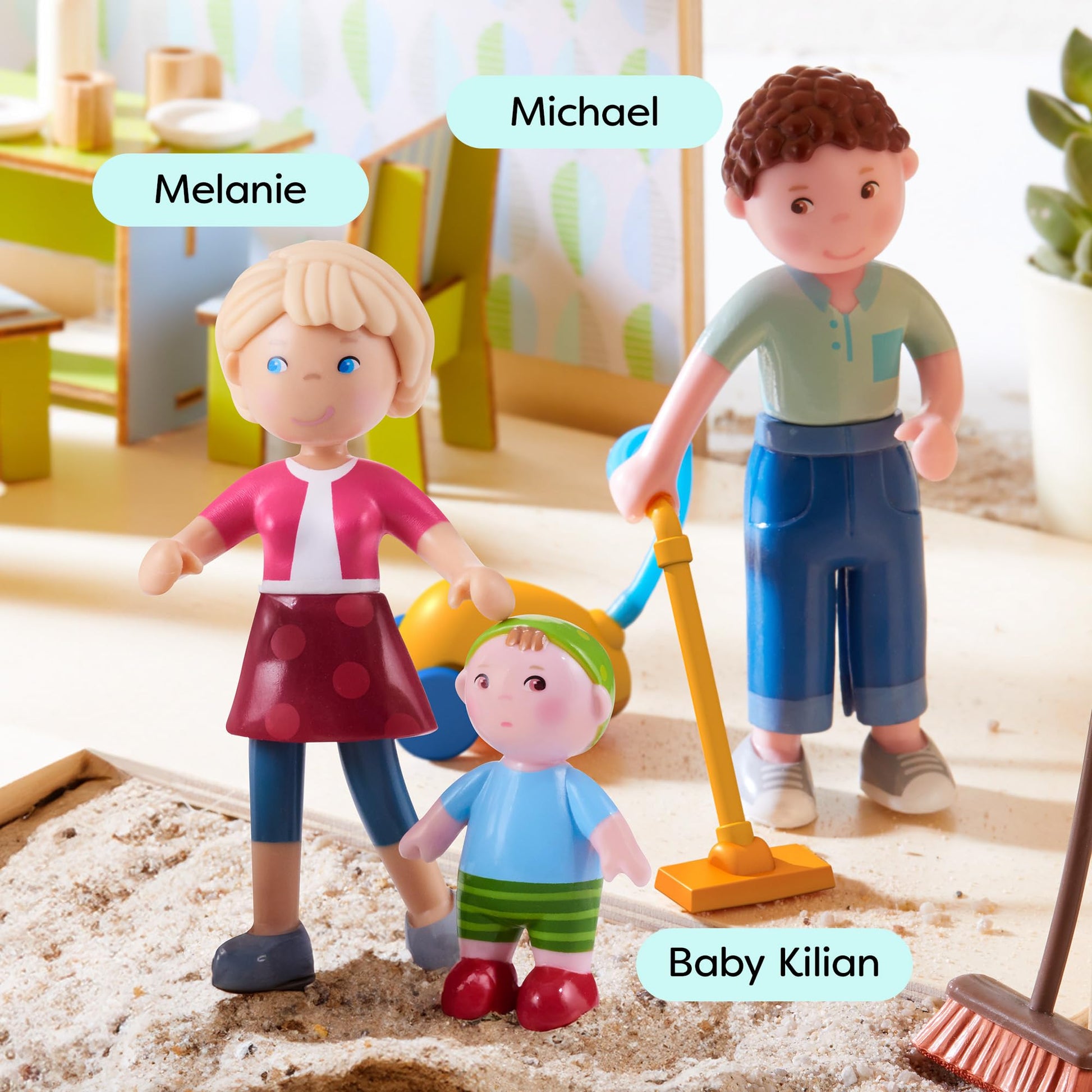 HABA Little Friends Family Bundle - Set of 3 Dollhouse People Figures for Ages 3+, Flexible Plastic Mini Dolls for Pretend Play