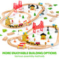 60PCS Wooden Train Set - Toy Magnetic Trains with Wooden Track Set for Kids Ages 3-8, Construction Crane Railway Set, Perfect Easter Birthday Gift
