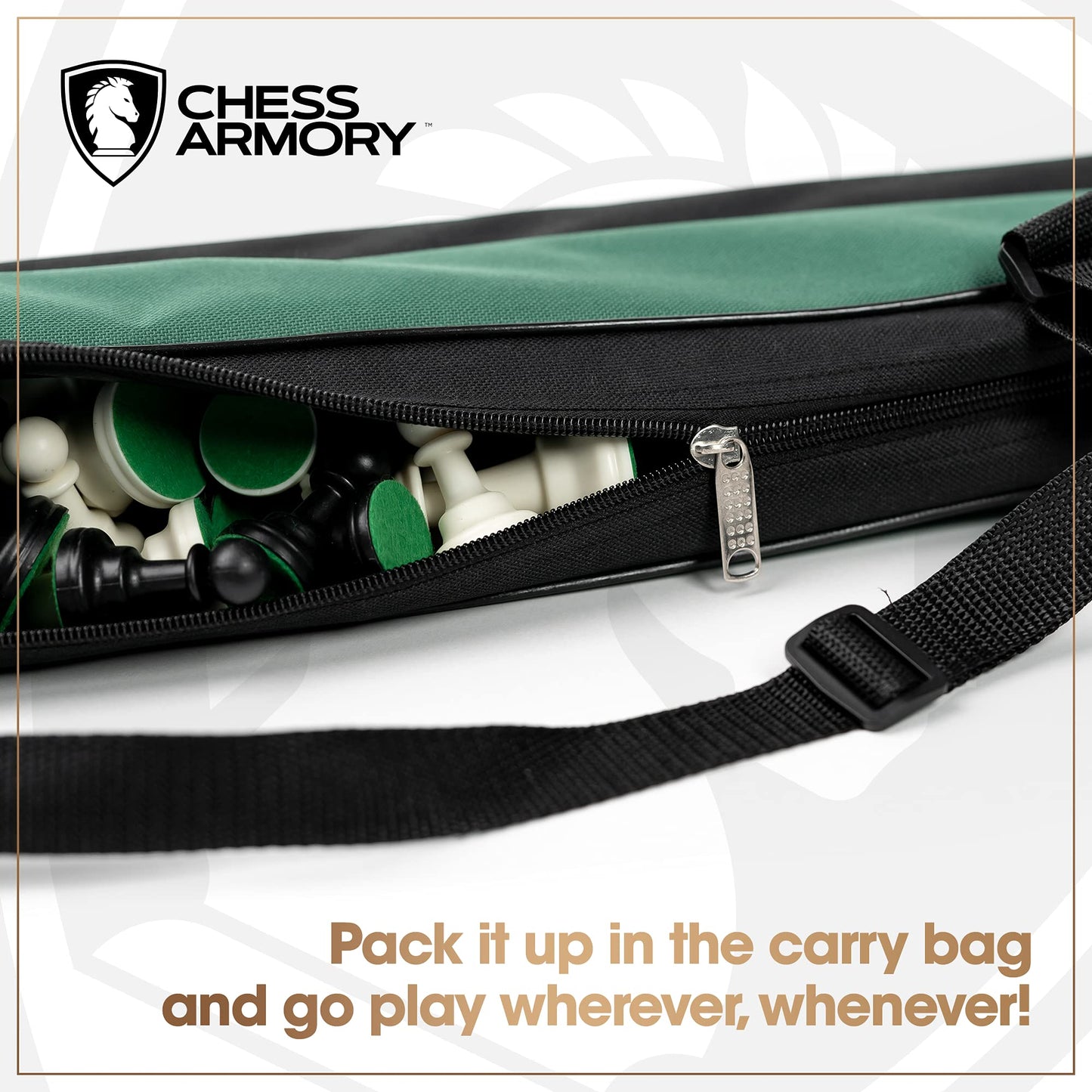 Chess Armory Large Chess Set 20" Weighted Tournament Set with Canvas Carrying Bag - Vinyl Roll Up Chess Board, Weighted Chess Pieces - 3.75 Inch King