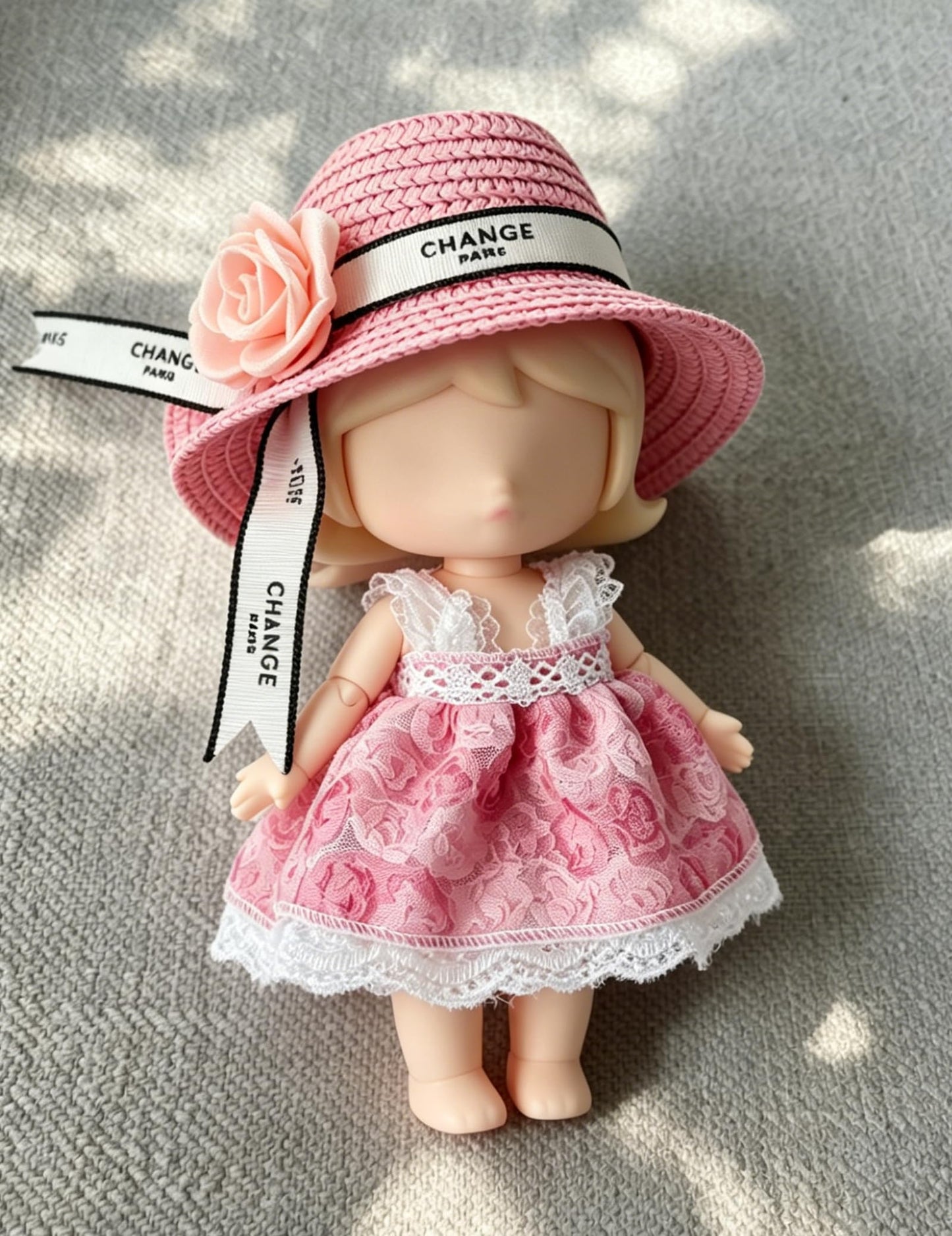 Premium Overall Pinafore Dress (Pink Suspender Dress) for 6.7" / 17 cm LABUBU Doll - Includes Miniature Accessories (Doll Not Included)