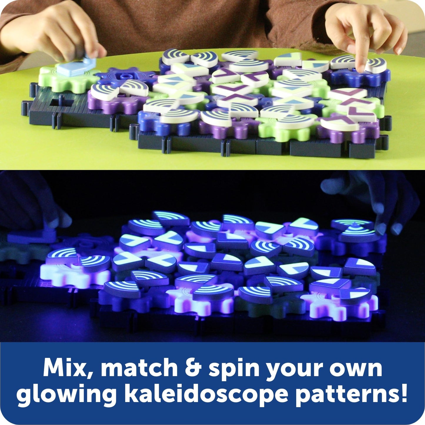 Learning Resources Glowing PatternGears - Building Set with Glow in the Dark Stickers, Toddlers Hands-On Toy, STEM Construction & Engineering, Fine