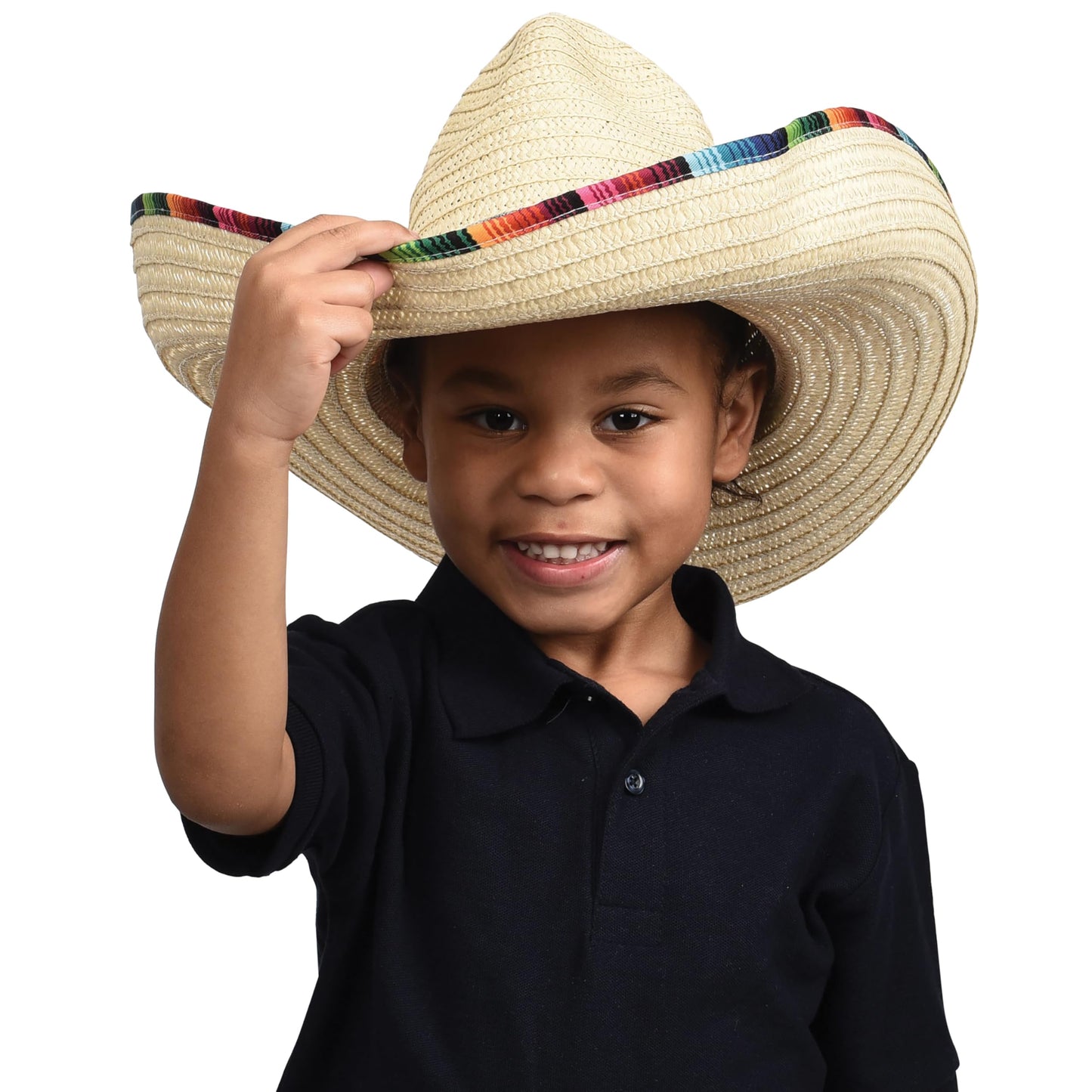 GiftExpress Mexican Sombrero Hat Child Size with Serape Trim, Straw Sombrero for Cinco de Mayo, Mexican Party and Fiesta