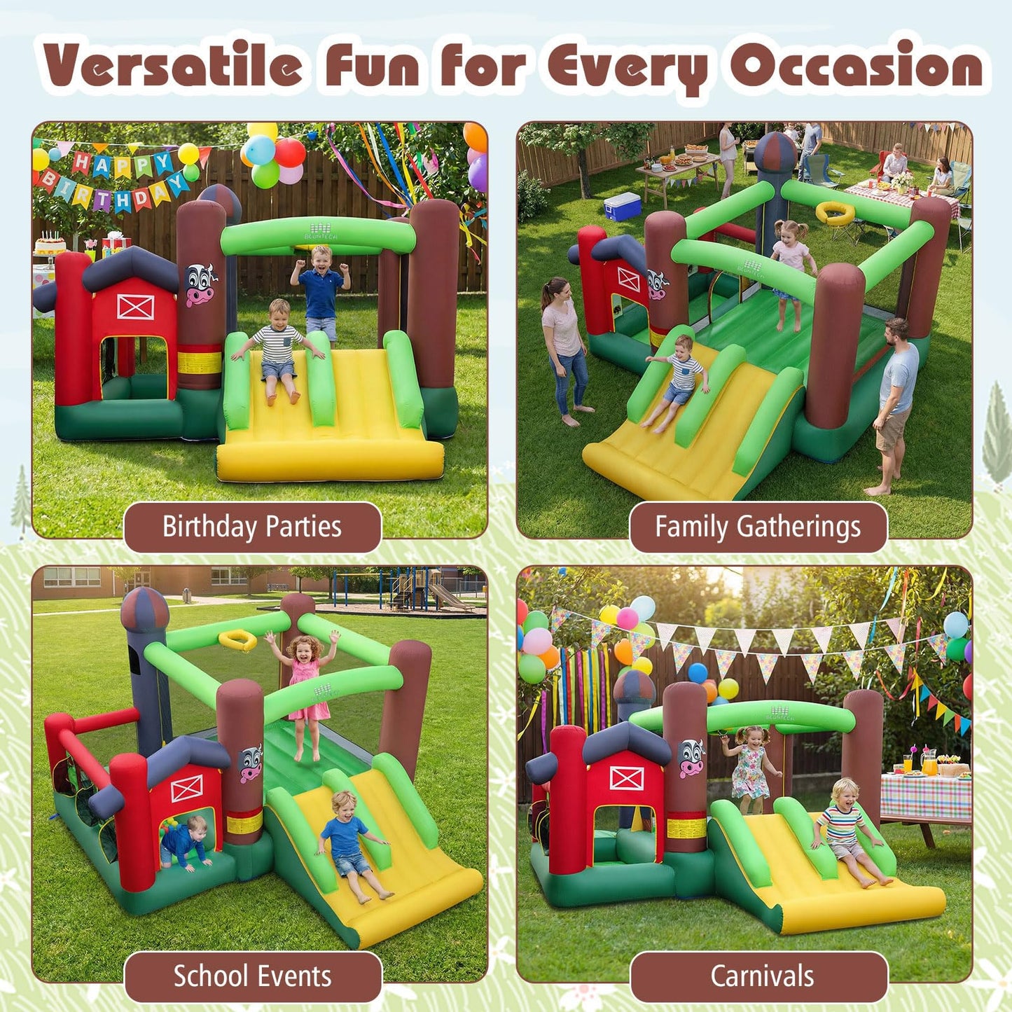 BOUNTECH Inflatable Bounce House with Ball Pit, Farm Bouncy House with Dual Slides for Racing Fun, Big Jump Castle Bounce House for Toddler Kids Aged