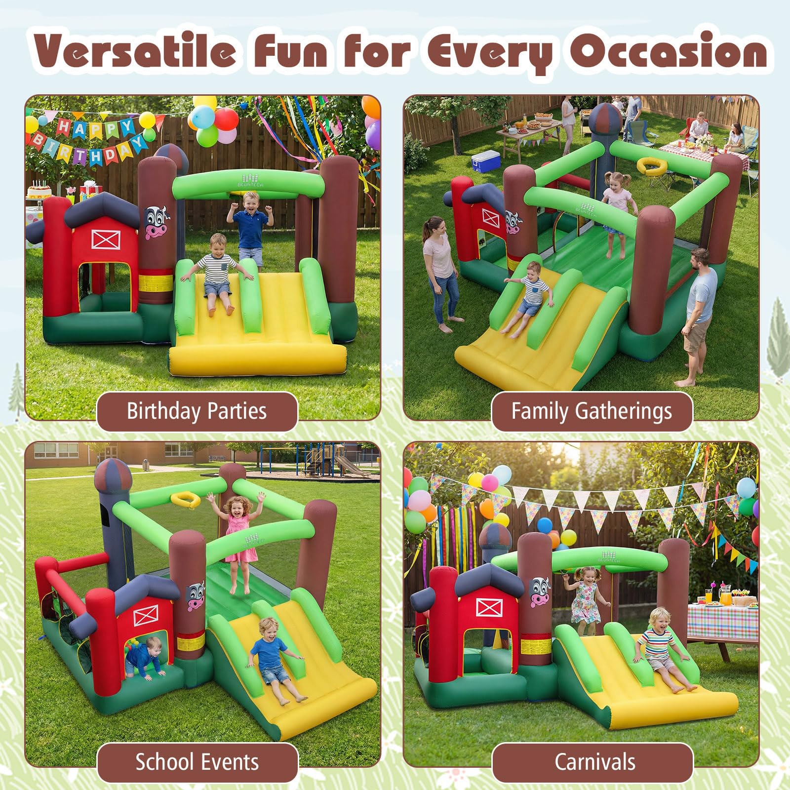 BOUNTECH Inflatable Bounce House with Ball Pit, Farm Bouncy House with Dual Slides for Racing Fun, Big Jump Castle Bounce House for Toddler Kids Aged