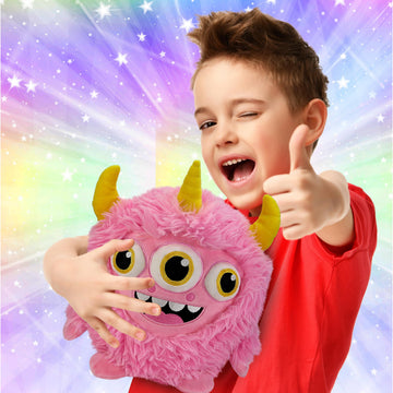 DolliBu Pink Monster Fuzzy Plush - Super Soft Stuffed Animal Monster, Cute Realistic Stuffed Animal Toy for Boys and Girls, Adorable Plush Creature