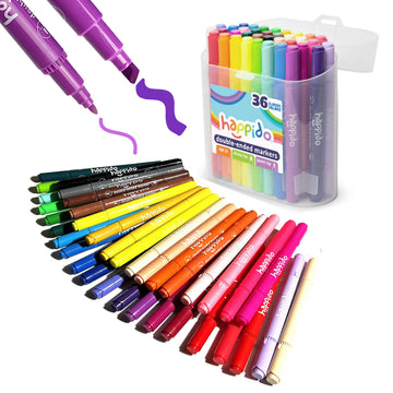 International Arrivals Double Sided Marker Sets for Kids Happido, Set of 36 Water Based Non Toxic Markers with Case, Great School Supplies, Art