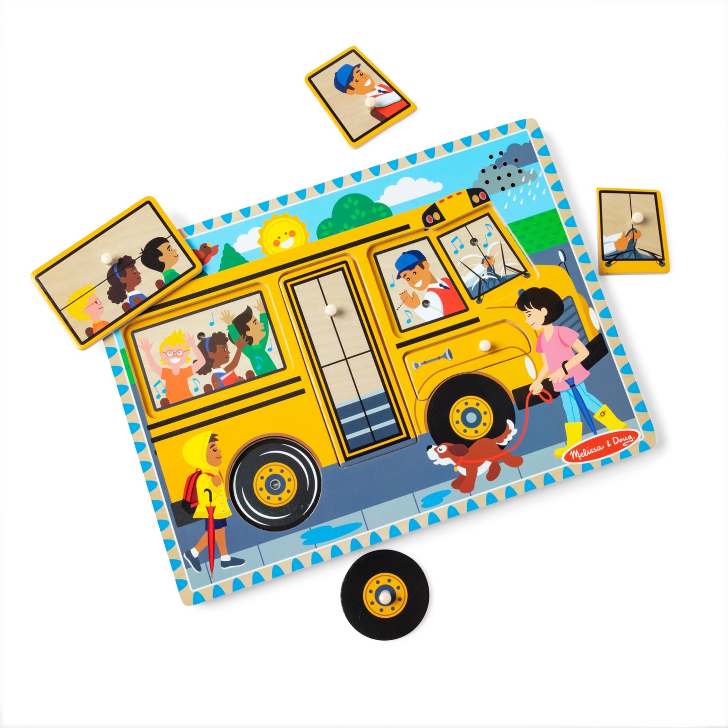 Melissa & Doug The Wheels on The Bus Song Puzzle - 8-Piece Wooden Peg Puzzle with Light-Activated Sounds, Music Learning Toy for Toddlers and