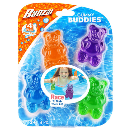 BANZAI Gummy Buddies Pool Diving Toys, 4-Piece Bear-Shaped Set