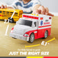 Vroomix JOVA Emergency and School Vehicle Toy Set - Friction Powered Police Car, Ambulance, Bus with Lights and Sounds - Educational and Safe Toy