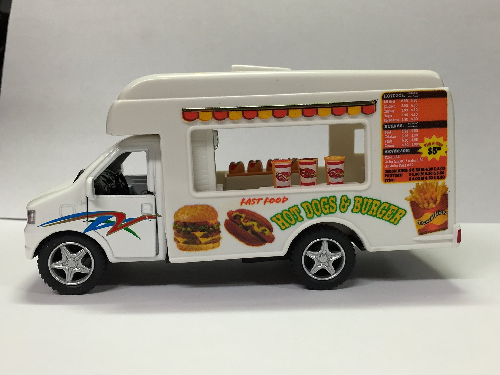 KinsFun Food Truck Die Cast Metal 5 inch Pullback Action