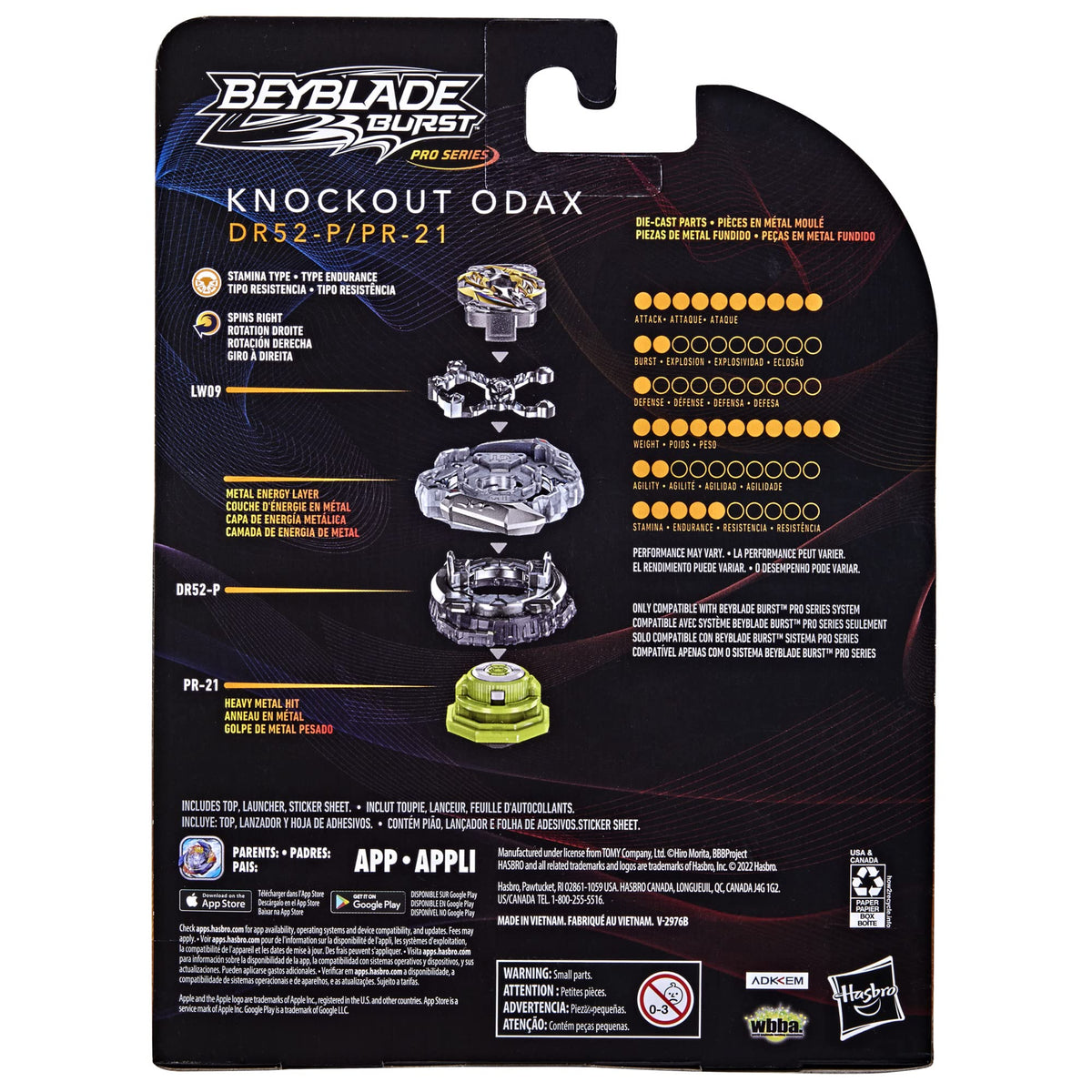 Bey Blade Burst Pro Series Knockout Odax Spinning Top Starter Pack - Stamina Type Battling Game Top with Launcher Toy