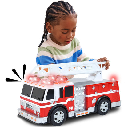 Sunny Days Entertainment Maxx Action 12’’ Large Fire Truck - Lights and Sounds Vehicle with Extendable Ladder | Motorized Drive and Soft Grip Tires |
