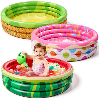 3 Pack 45" X 10" Inflatable Kiddie Pools, Watermelon & Pineapple & Cupcake Swimming Pool for Kids Seasonal Merriment, Indoor&Outdoor Water Pool Baby