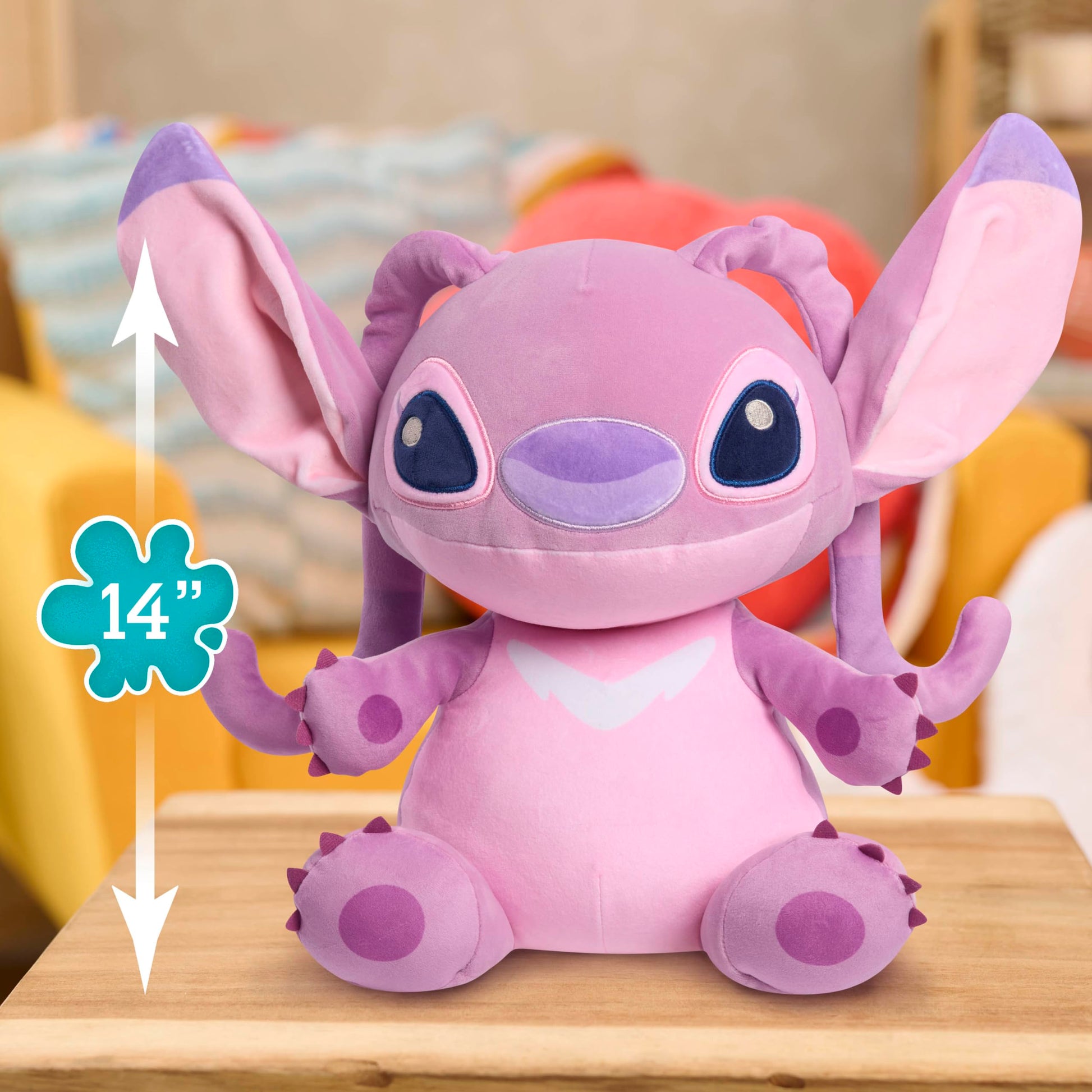 Disney Stitch Comfort Weighted Plush Angel, Officially Licensed, 14-inch Stuffed Animal, Super Soft Snuggly Stretchy Fabric, Alien, Pink, Kids Toys
