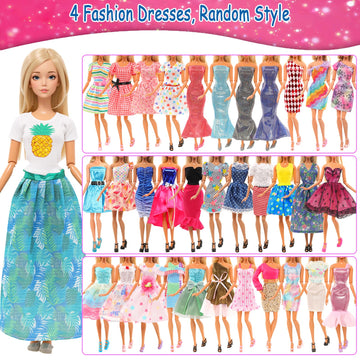Barwa Lot 36 Items 3 Fashion Dresses 3 Casual Tops and Pants Outfits 6 Pcs Mini Dresses with 1 Bags 10 Shoes, 13 Accessories for 11.5 Inch Girl Doll