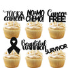 18pcs Black Glitter Dessert Cupcake Topper Cancer Chemo Free Survivor Warrior Theme Decor Supplies Breast Cancer Breast Care Awareness Birthday Party