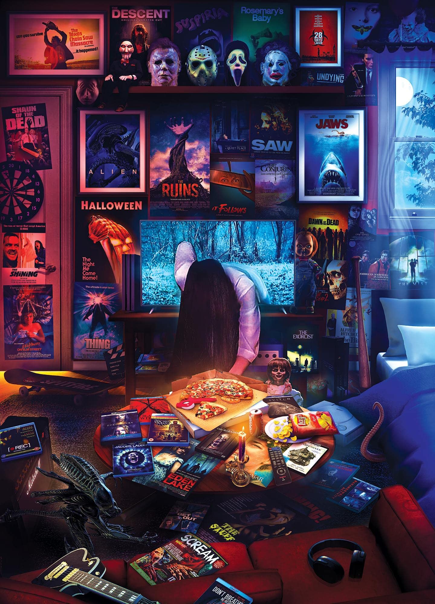 House of Horrors and Scary Movies 1000 Piece Jigsaw Puzzle By Rachid Lotf | Interactive Brain Teaser Board Game for Adults, Educational Toys & Games |