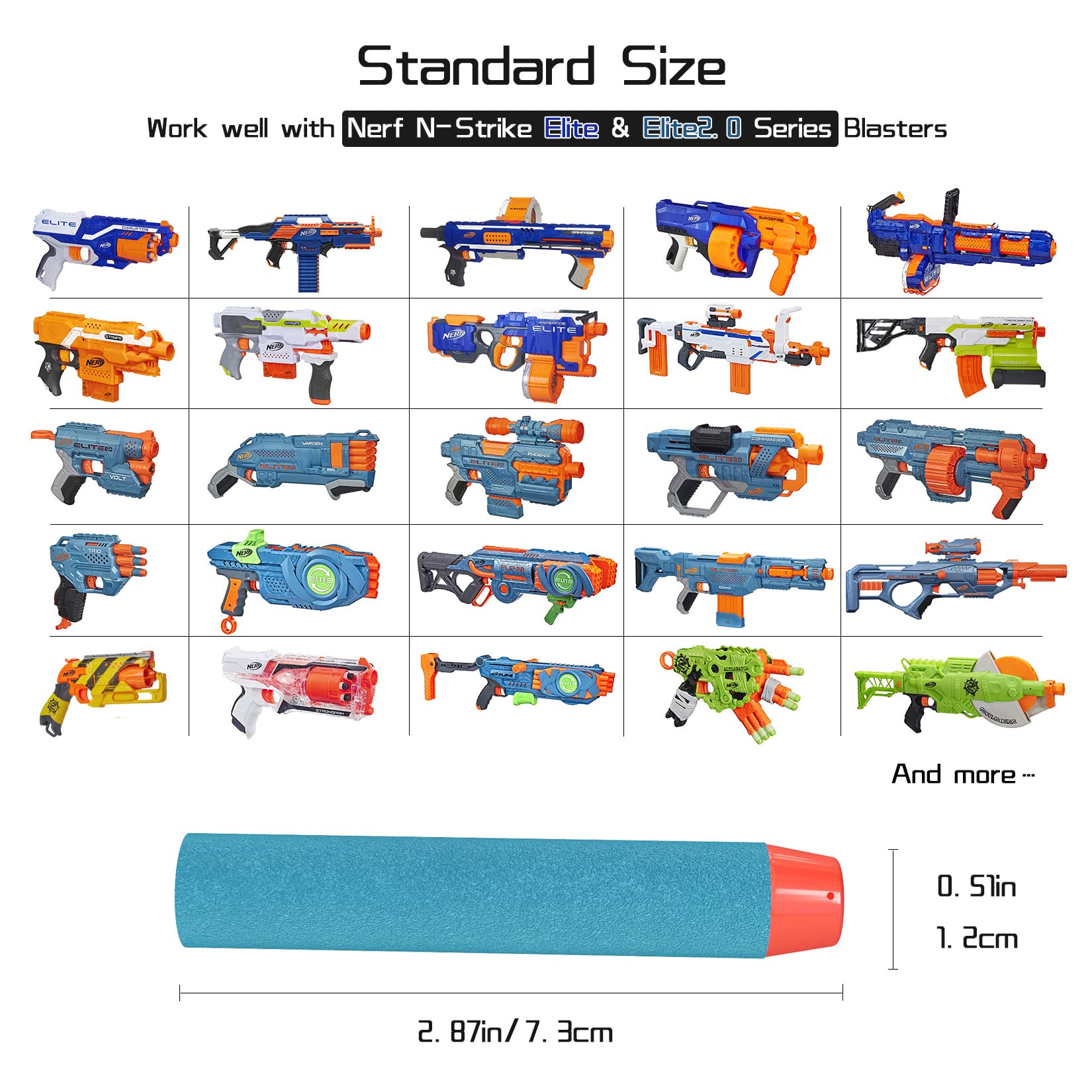 lififun 500-Dart Refill Pack Foam Darts Compatible with Nerf N-Strike Elite & Elite 2.0 for All Blasters that Use Elite Darts Blue & Orange