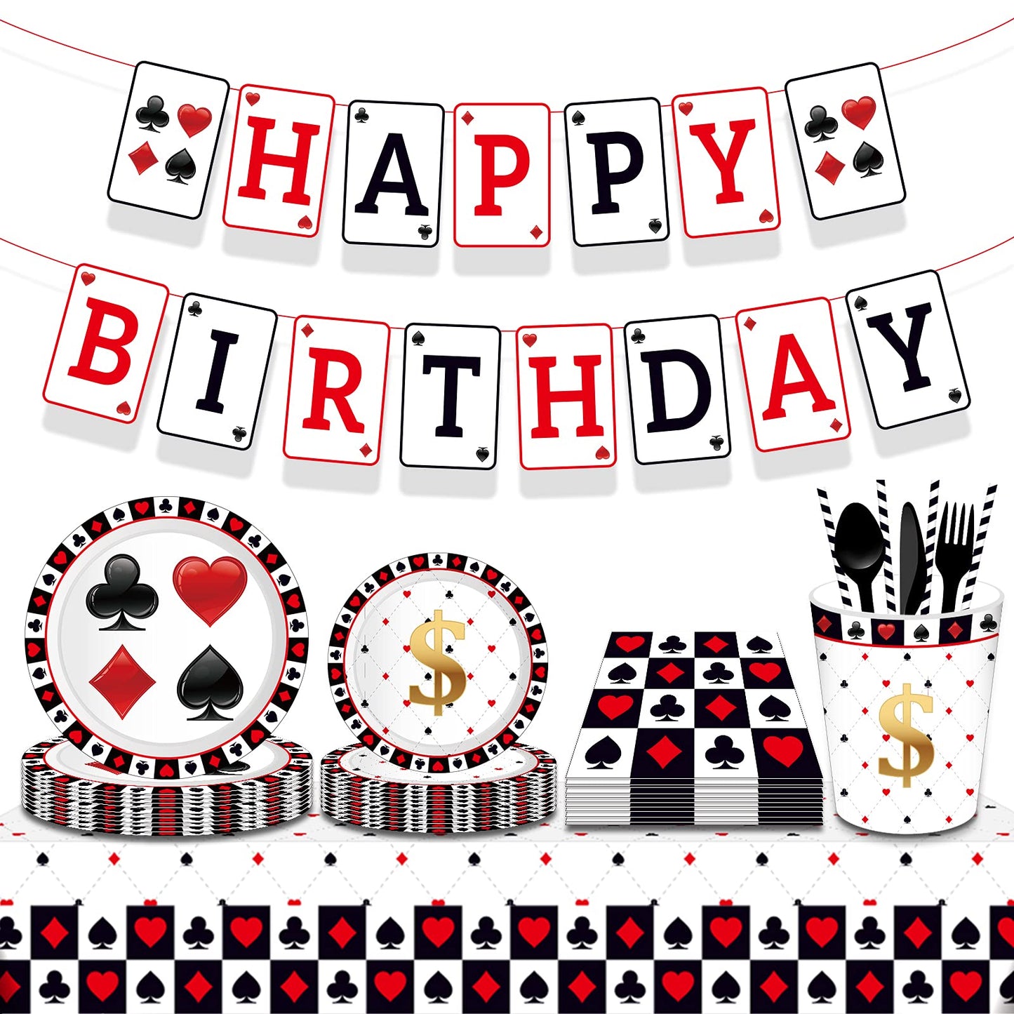 Lecpeting 2 Pcs Casino Tablecloth Casino Plastic Table Covers 87 x 51 Inches Poker Birthday Tablecovers for Birthday Party Supplies