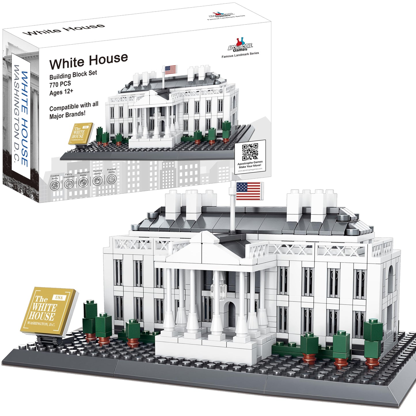 Apostrophe Games White House Building Block Set (770 Pieces) Washington D.C. White House Famous Landmark Series - Architecture Model for Kids
