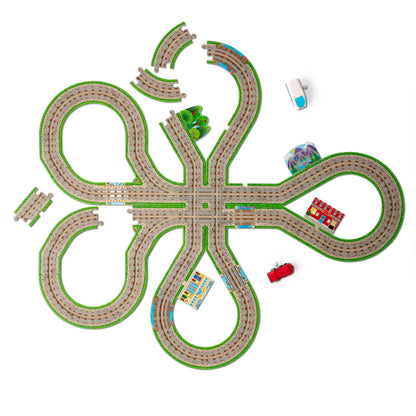 Melissa & Doug Design Your Own Railroad 48-Piece Floor Puzzle with 2 Wind-up Toy Trains and Interchangeable Scenery, Kids Puzzles with Preschool Toys