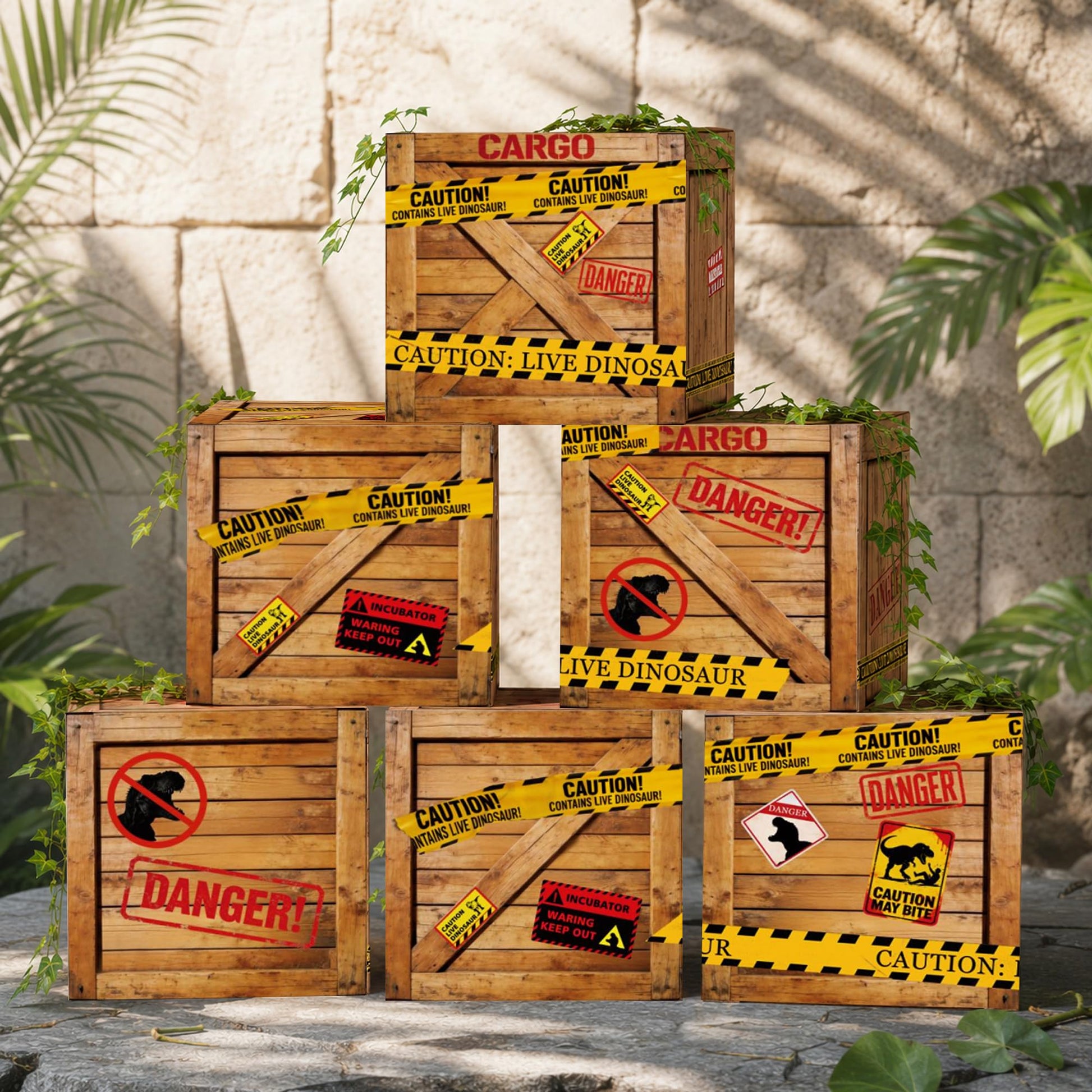 Dinosaur Party Decorations 6 Pcs Dinosaur Theme Boxes with 2 Ivy Vines Dinosaur Centerpieces for Dino Birthday Party Decorations Table Centerpieces
