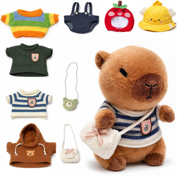 TITQWOP 10.2" Brown Capybara Plush Toy with 9 Clothes and Accessories Super Soft Capybara Stuffed Animal for Kids Girls Boys (Brown Capybara)