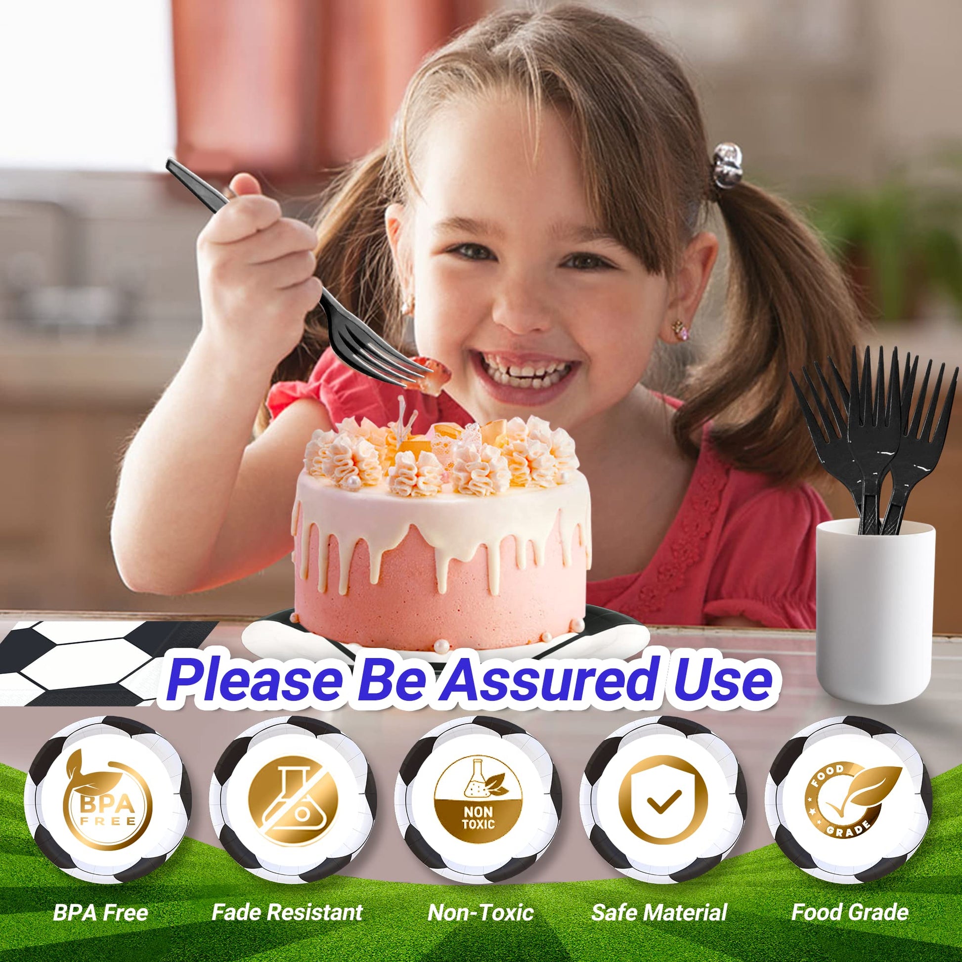 LMJUNZZ 120 Pcs Soccer Party Supplies Bundle Paper Plates Napkins Forks Soccer Party Birthday Decorations For Kids Serves 30