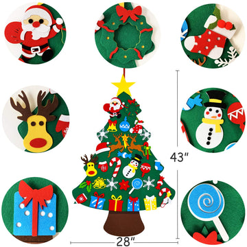 THAWAY DIY Felt Christmas Tree for Toddlers with 34 pcs Detachable Ornaments, Kids Door Wall Hanging Xmas Gifts Christmas Decorations