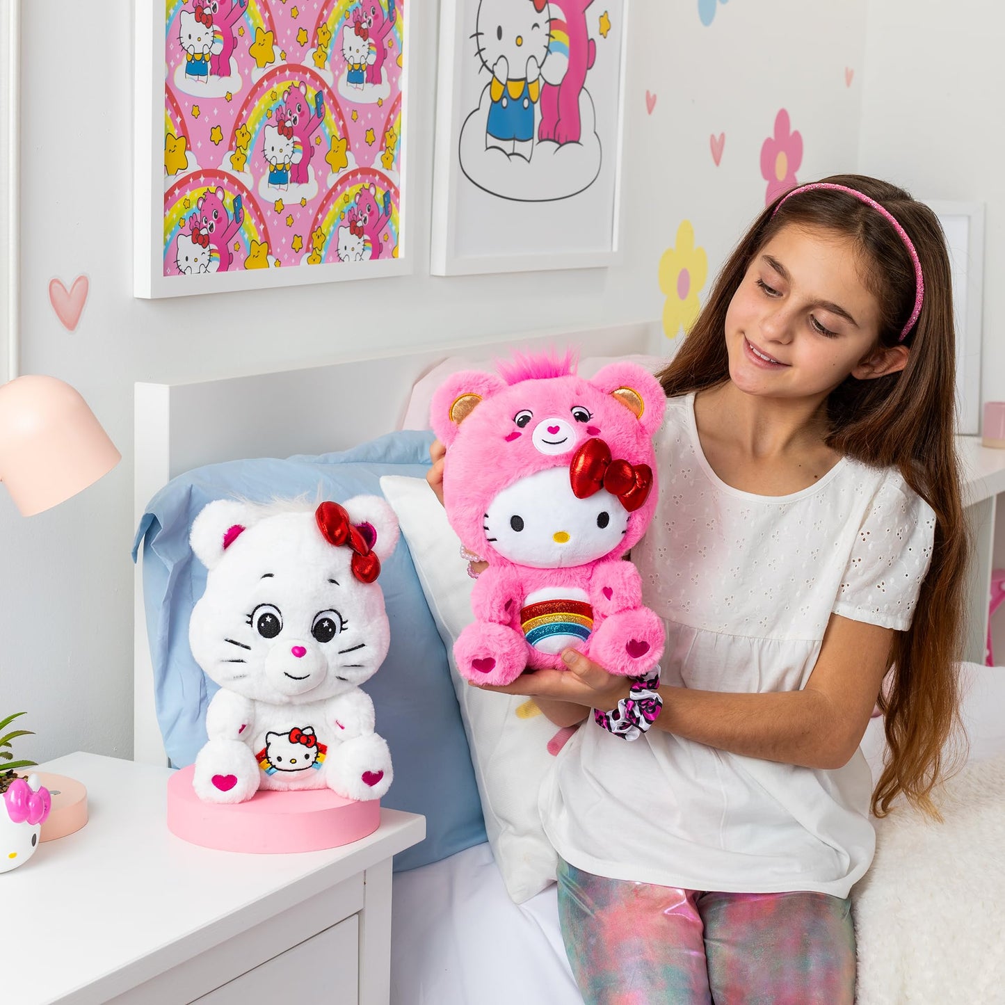 Care Bears Hello Kitty Loves Cheer Bear 10" Collectible Plush 2-Pack - Soft, Huggable Material!
