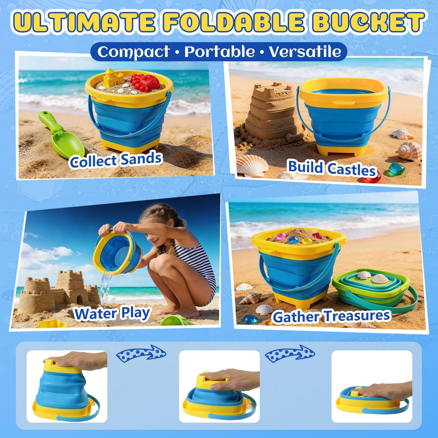 UBeesize 37 PCS Beach Toys, 3-in-1 Construction & Treasure Hunt Sand Toys