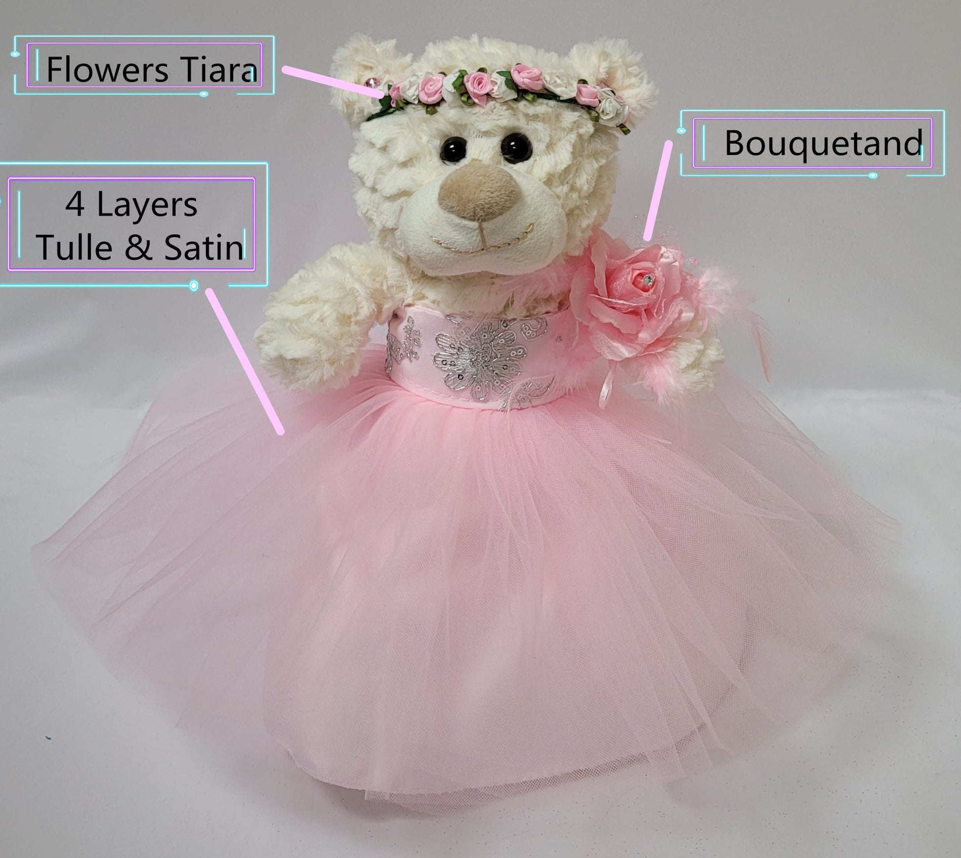 KINNEX COLLECTIONS SINCE 1997 12" Mi Bautizo Teddy Bear with Dress (Centerpiece) ~ B09631B-2 (Ivory)