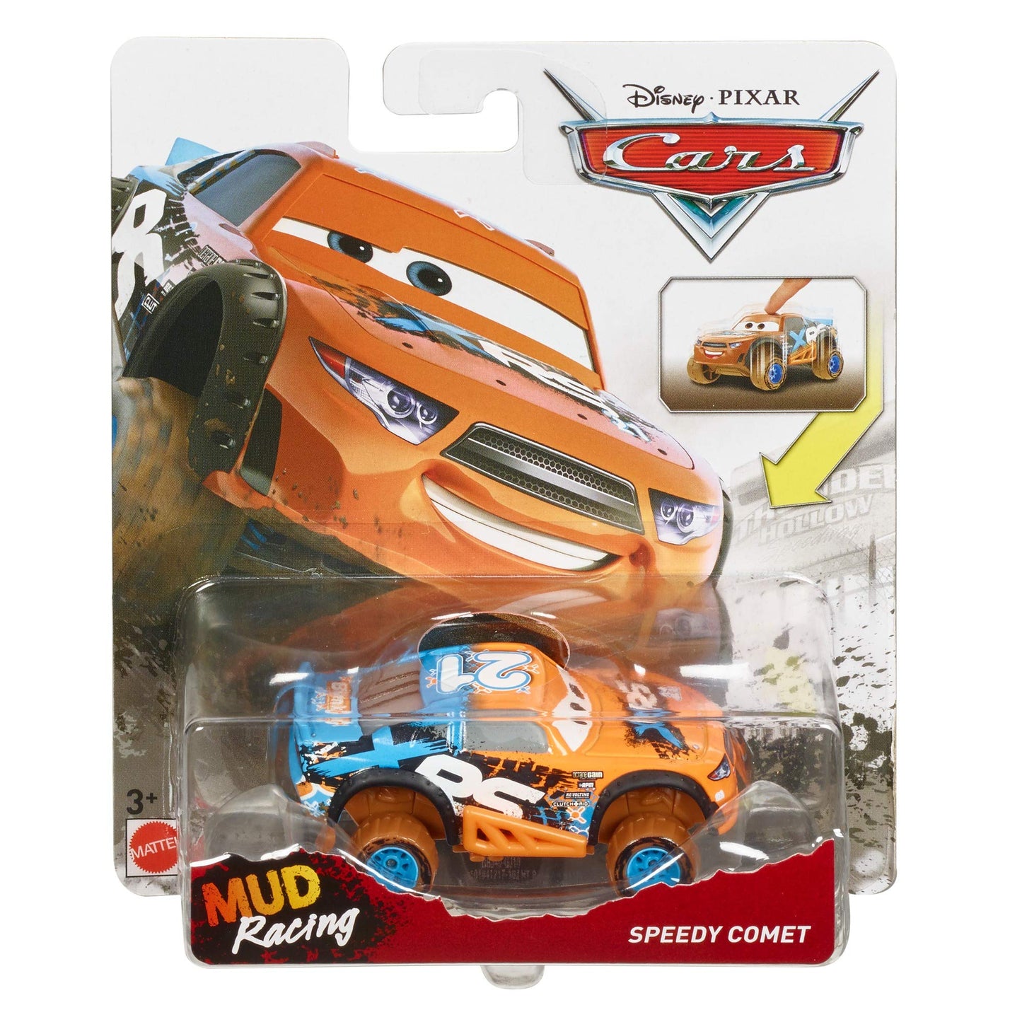 Disney Pixar Cars XRS Mud Racing Vehicle Assortment 1:55 scale Die-Casts, Real Suspensions, Off-Road, Dirt-splashed Design, All-terrain Wheels, Ages 3
