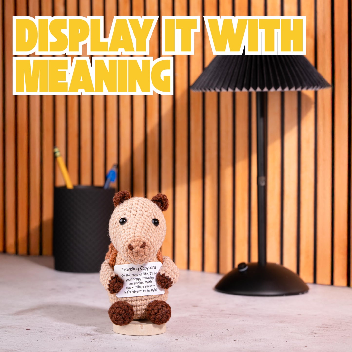 Cheerspace Traveling Capybara - Positive Crochet Toy with Uplifting Message | Gifts for Women | Handmade Plush for Travel & Anxiety Relief