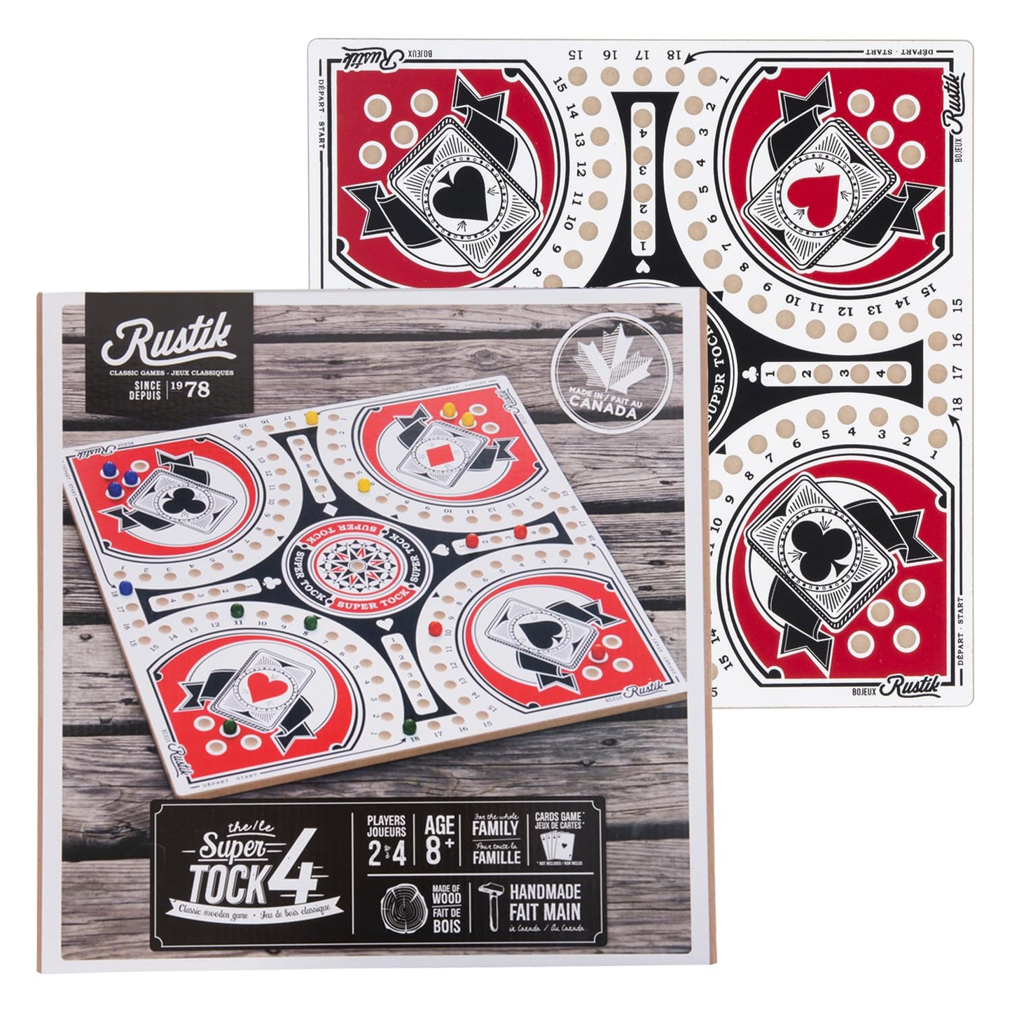 Rustik: 4-Player Tock Pachisi Game - 20" Board - Handmade Wooden Playing Board & Components, Classic Family Strategy Game, Ages 8+, 2-4 Players