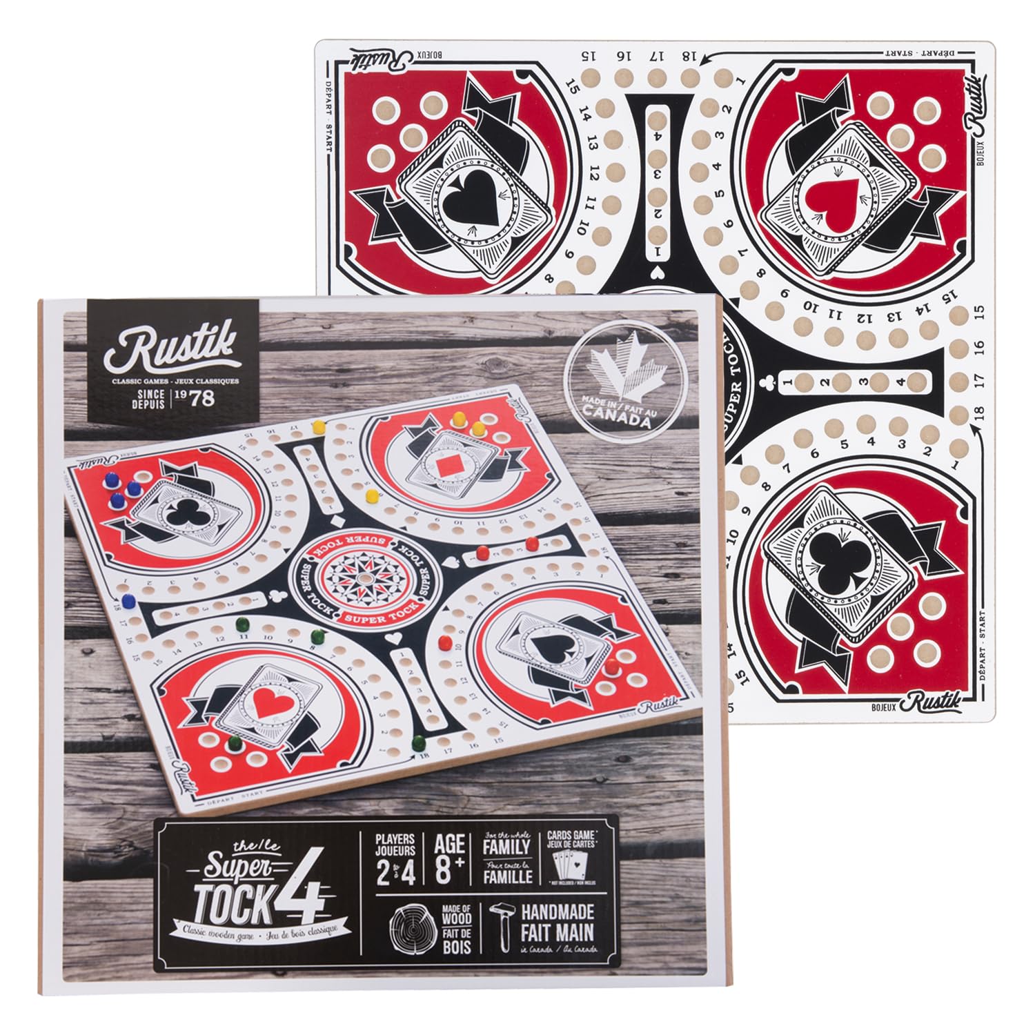 Rustik: 4-Player Tock Pachisi Game - 20" Board - Handmade Wooden Playing Board & Components, Classic Family Strategy Game, Ages 8+, 2-4 Players