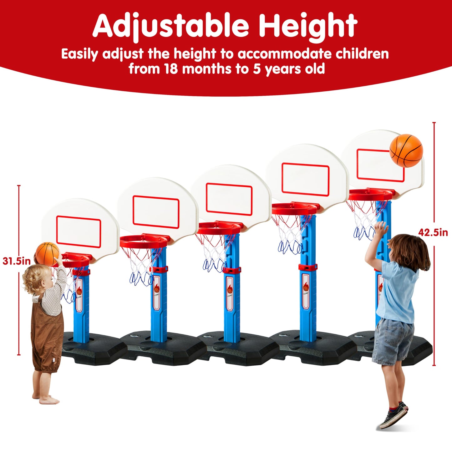 JOYIN Toddler Basketball Hoop Indoor, Adjustable Basketball Goal for Kids with 4 Balls, Game Toys for Playroom Pool Outdoor, Birthday Gift for Baby