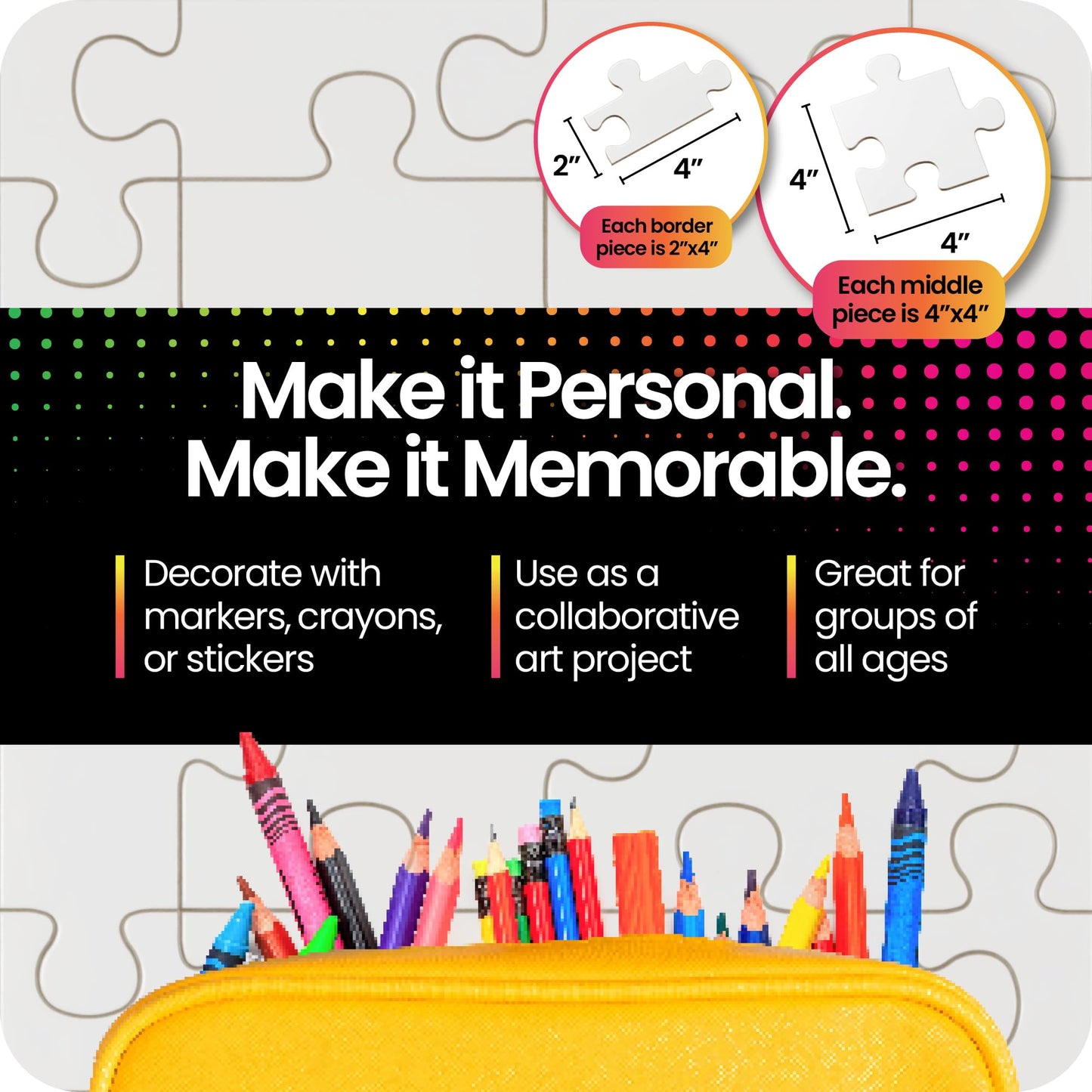 Hygloss Junior Community Puzzle - Award-Winning Design - 16 Piece Blank Puzzle to Write and Draw On - Universal Interlocking Pieces, 12" x 12" Layout