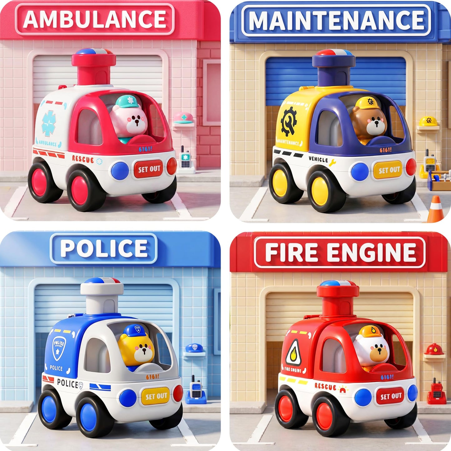 iPlay, iLearn Press to Go Car Toy for Toddlers 1-3, Baby Animal Racing Cars