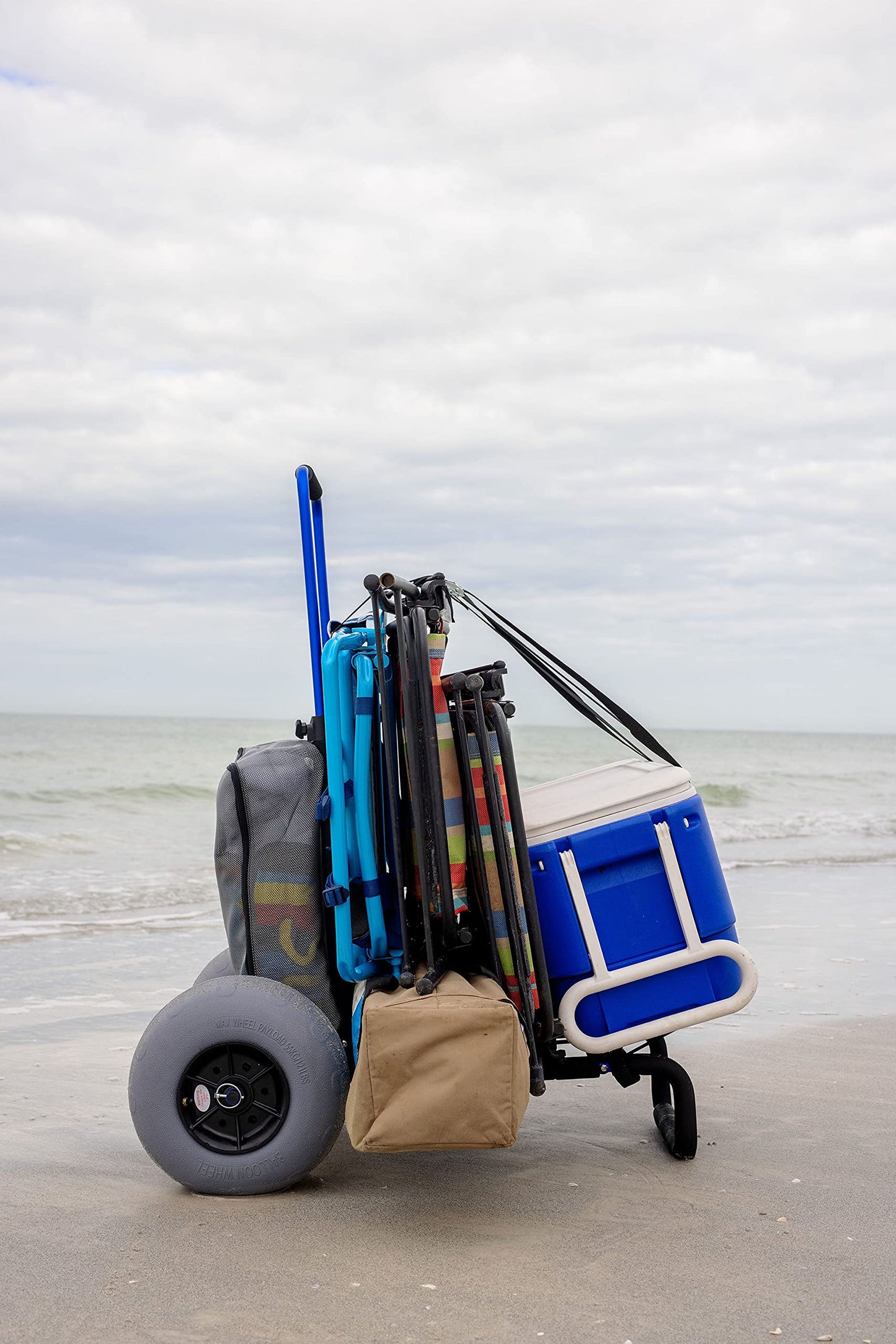 My Beach Cart® The Original Patented NO Rust Aluminum Foldable Beach Cart 13 INCH Big Wheels Balloon Tires for Sand Heavy Duty. Often Imitated, Never